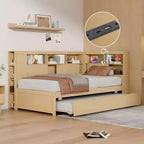 Lit de repos double en bois Whisen avec étagères de rangement et lit gigogne