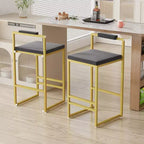 MAYEERTY Set of 2 Counter Height Bar Stools With Backrest Footrest Velvet Upholstered for Kitchen Island Gold Gray