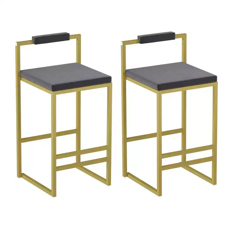 MAYEERTY Lot de 2 Tabourets de Bar Hauteur Comptoir avec Dossier Repose-pieds Velours Rembourré pour Îlot de Cuisine Or Gris