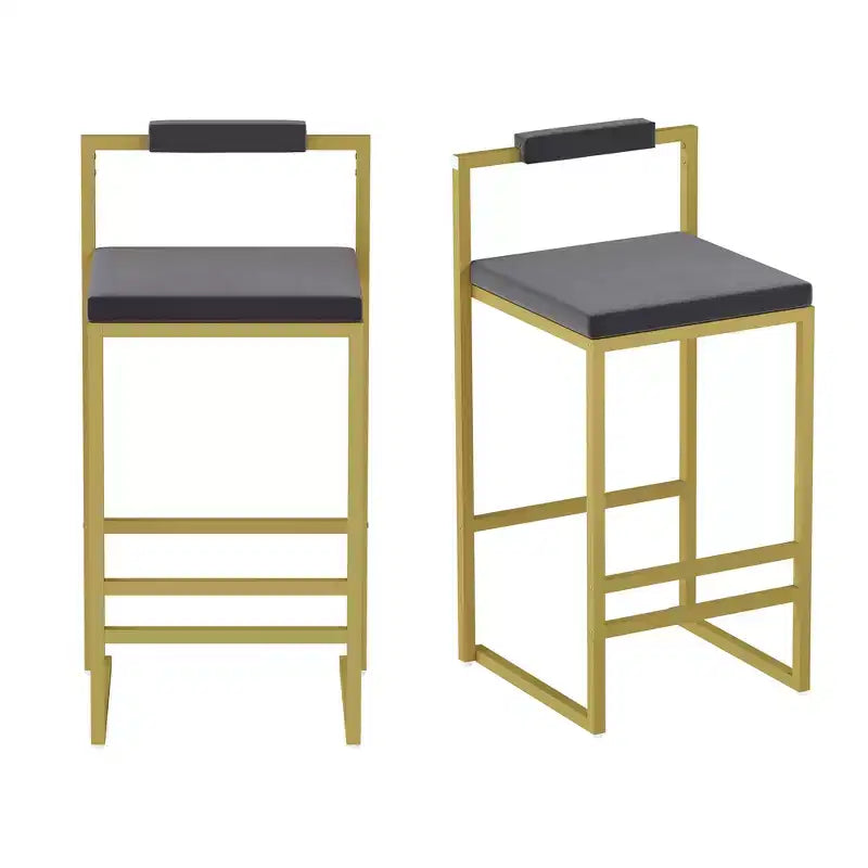 MAYEERTY Lot de 2 Tabourets de Bar Hauteur Comptoir avec Dossier Repose-pieds Velours Rembourré pour Îlot de Cuisine Or Gris