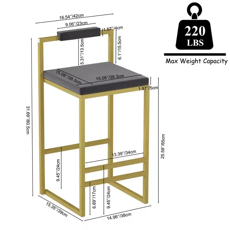 MAYEERTY Lot de 2 Tabourets de Bar Hauteur Comptoir avec Dossier Repose-pieds Velours Rembourré pour Îlot de Cuisine Or Gris