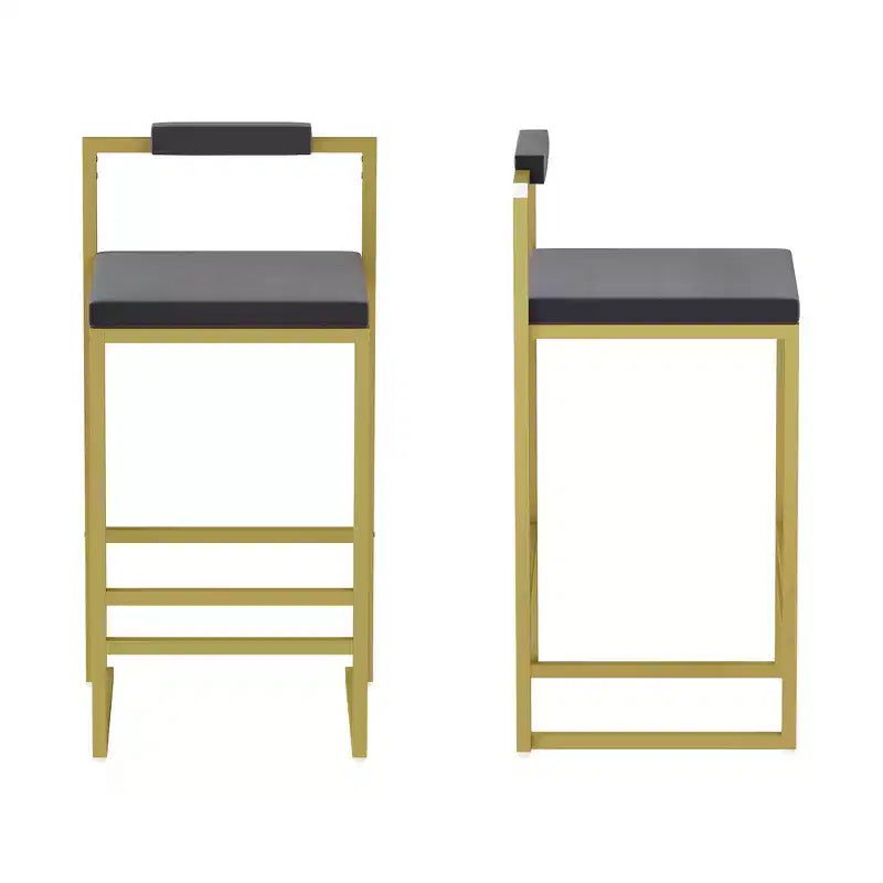 MAYEERTY Lot de 2 Tabourets de Bar Hauteur Comptoir avec Dossier Repose-pieds Velours Rembourré pour Îlot de Cuisine Or Gris