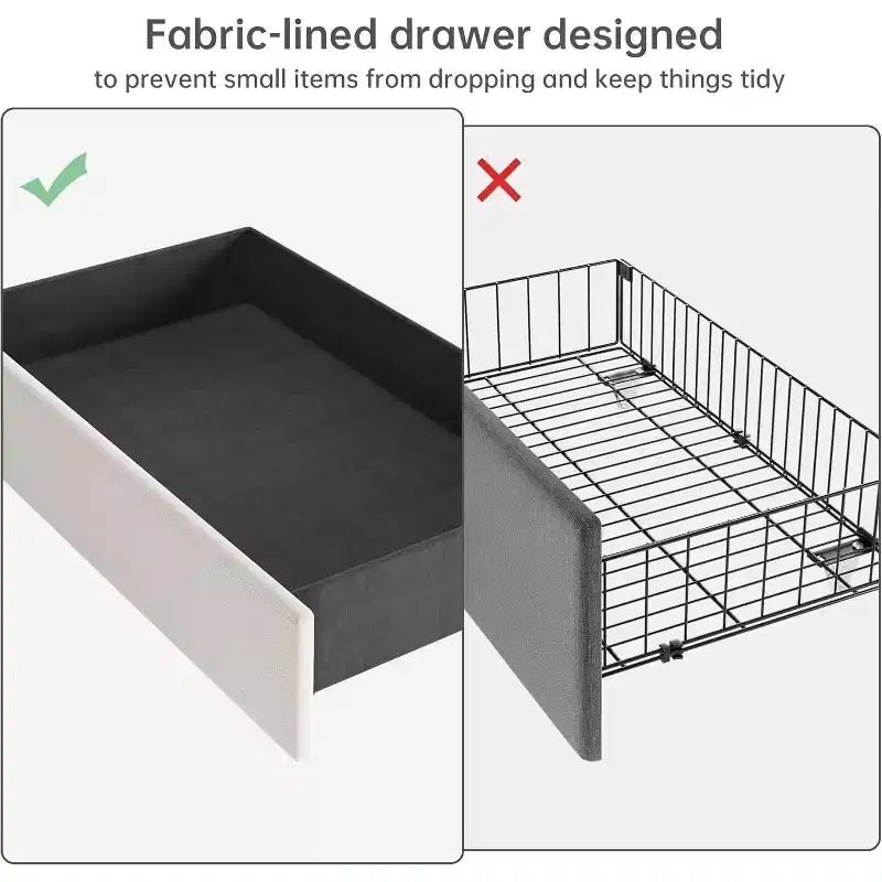 Lit double avec 4 tiroirs de rangement, cadre de lit plateforme rembourré en velours, support à lattes en bois, pas besoin de sommier, supporte 450 kg, beige