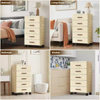 Meuble de rangement à 5 tiroirs en plastique sur roulettes, Commode haute, Tiroirs de rangement coulissants pour Chambre, Salon, Entrée, Couloir