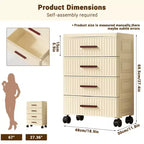 Meuble de rangement à 5 tiroirs en plastique sur roulettes, Commode haute, Tiroirs de rangement coulissants pour Chambre, Salon, Entrée, Couloir