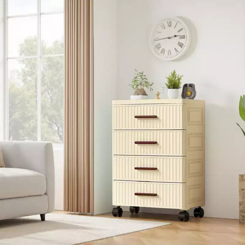 Meuble de rangement à 5 tiroirs en plastique sur roulettes, Commode haute, Tiroirs de rangement coulissants pour Chambre, Salon, Entrée, Couloir