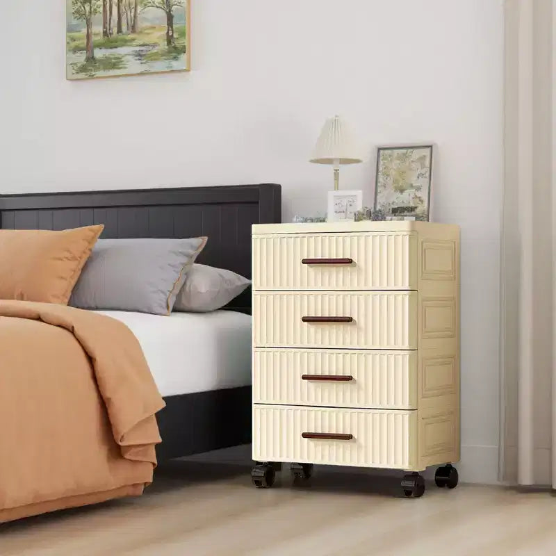 Meuble de rangement à 5 tiroirs en plastique sur roulettes, Commode haute, Tiroirs de rangement coulissants pour Chambre, Salon, Entrée, Couloir