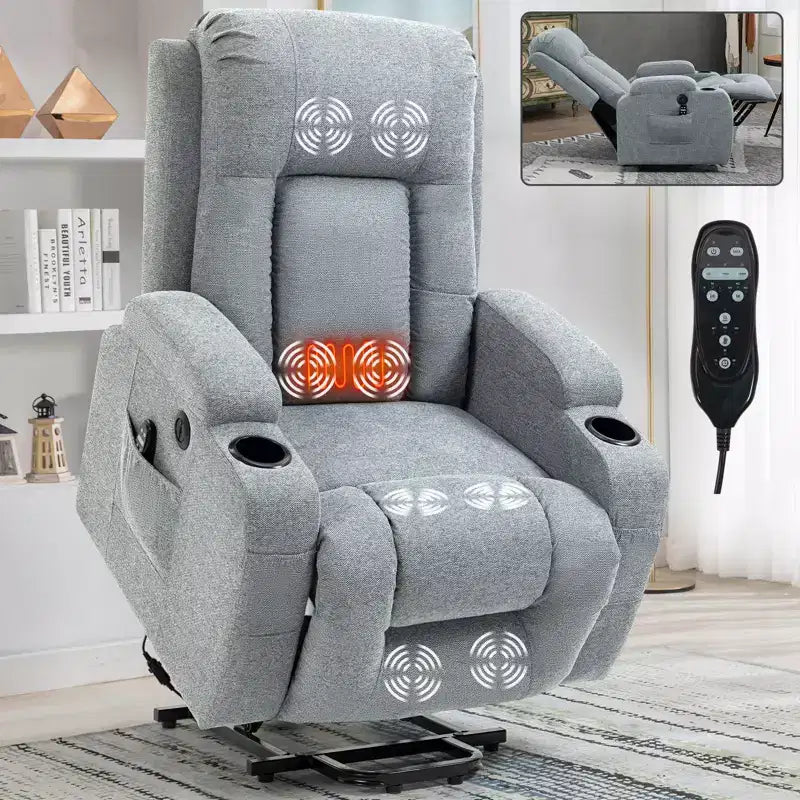 Fauteuil inclinable releveur CLIHOME, supporte jusqu'à 158 kg, mécanisme de mouvement robuste avec massage par vibration en 8 points et chauffage lombaire