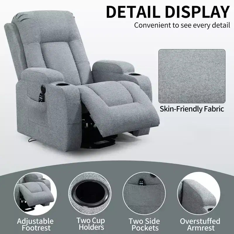 Fauteuil inclinable releveur CLIHOME, supporte jusqu'à 158 kg, mécanisme de mouvement robuste avec massage par vibration en 8 points et chauffage lombaire
