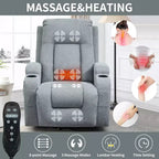 Fauteuil inclinable releveur CLIHOME, supporte jusqu'à 158 kg, mécanisme de mouvement robuste avec massage par vibration en 8 points et chauffage lombaire
