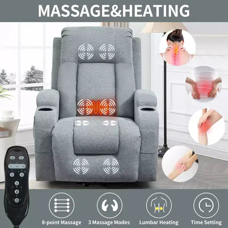Fauteuil inclinable releveur CLIHOME, supporte jusqu'à 158 kg, mécanisme de mouvement robuste avec massage par vibration en 8 points et chauffage lombaire