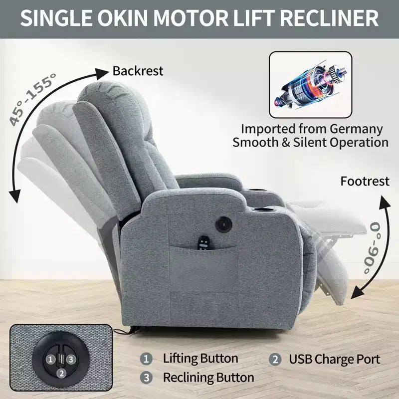 Fauteuil inclinable releveur CLIHOME, supporte jusqu'à 158 kg, mécanisme de mouvement robuste avec massage par vibration en 8 points et chauffage lombaire