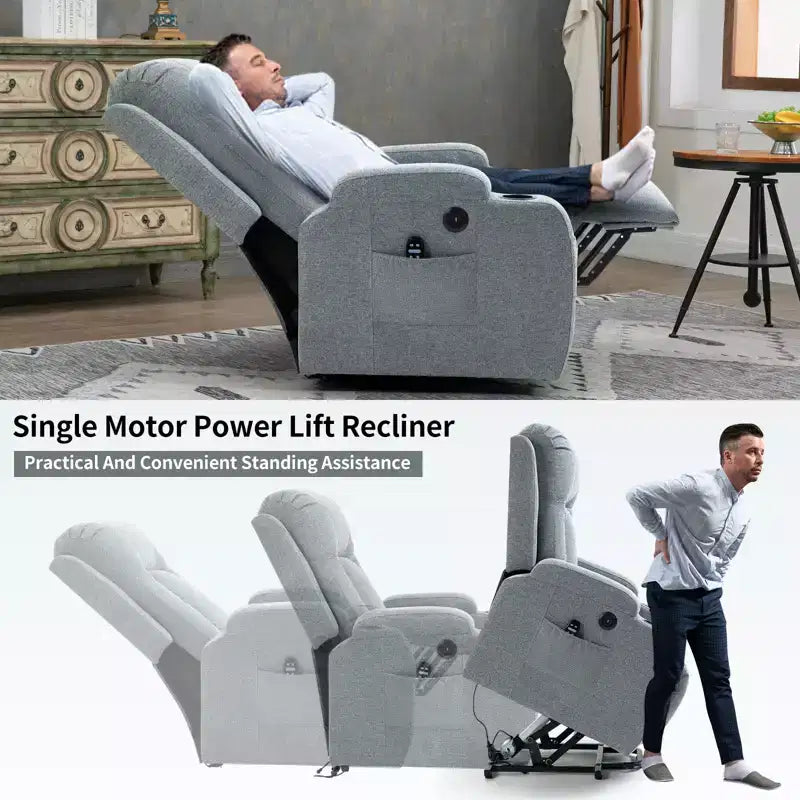 Fauteuil inclinable releveur CLIHOME, supporte jusqu'à 158 kg, mécanisme de mouvement robuste avec massage par vibration en 8 points et chauffage lombaire