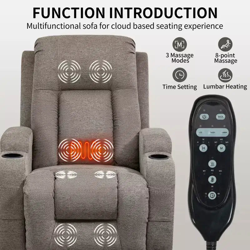 Fauteuil inclinable releveur CLIHOME, supporte jusqu'à 158 kg, mécanisme de mouvement robuste avec massage par vibration en 8 points et chauffage lombaire