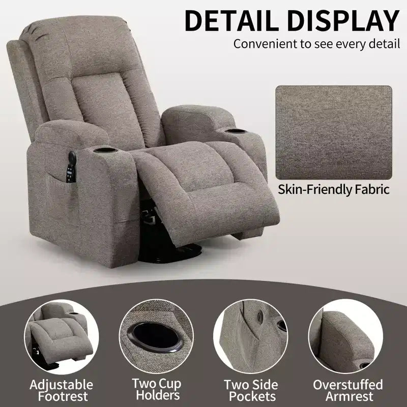 Fauteuil inclinable releveur CLIHOME, supporte jusqu'à 158 kg, mécanisme de mouvement robuste avec massage par vibration en 8 points et chauffage lombaire
