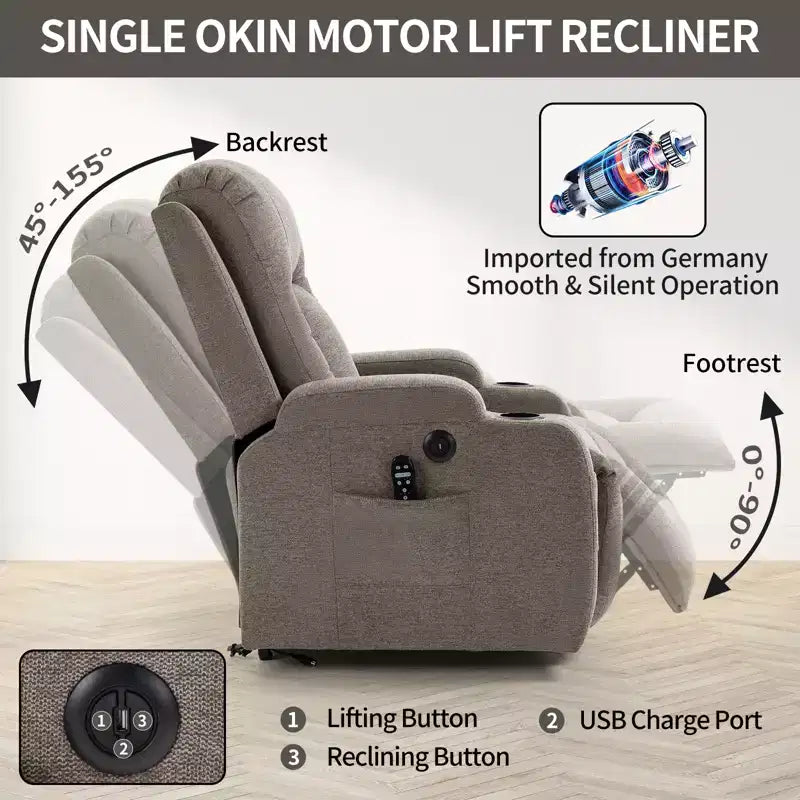 Fauteuil inclinable releveur CLIHOME, supporte jusqu'à 158 kg, mécanisme de mouvement robuste avec massage par vibration en 8 points et chauffage lombaire