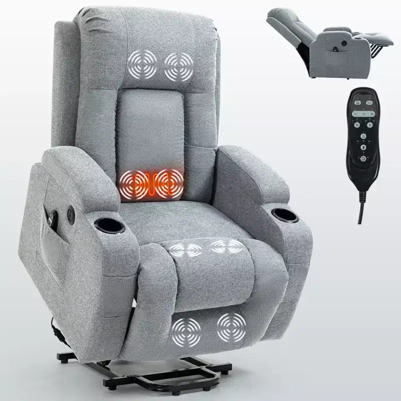 Fauteuil inclinable releveur CLIHOME, supporte jusqu'à 158 kg, mécanisme de mouvement robuste avec massage par vibration en 8 points et chauffage lombaire