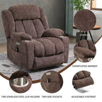 Fauteuil inclinable releveur électrique CLIHOME en chenille, mécanisme robuste avec massage vibratoire 8 points et chauffage lombaire, ports USB et Type-C