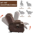 Fauteuil inclinable releveur électrique CLIHOME en chenille, mécanisme robuste avec massage vibratoire 8 points et chauffage lombaire, ports USB et Type-C