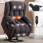 Fauteuil inclinable releveur électrique CLIHOME en chenille, mécanisme robuste avec massage vibratoire 8 points et chauffage lombaire, ports USB et Type-C