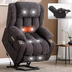 Fauteuil inclinable releveur électrique CLIHOME en chenille, mécanisme robuste avec massage vibratoire 8 points et chauffage lombaire, ports USB et Type-C
