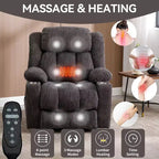 Fauteuil inclinable releveur électrique CLIHOME en chenille, mécanisme robuste avec massage vibratoire 8 points et chauffage lombaire, ports USB et Type-C