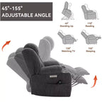 Fauteuil inclinable releveur électrique CLIHOME en chenille, mécanisme robuste avec massage vibratoire 8 points et chauffage lombaire, ports USB et Type-C