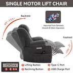 Fauteuil inclinable releveur électrique CLIHOME en chenille, mécanisme robuste avec massage vibratoire 8 points et chauffage lombaire, ports USB et Type-C