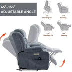 Fauteuil inclinable releveur électrique CLIHOME en chenille, mécanisme robuste avec massage vibratoire 8 points et chauffage lombaire, ports USB et Type-C