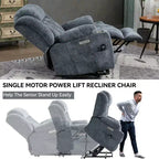 Fauteuil inclinable releveur électrique CLIHOME en chenille, mécanisme robuste avec massage vibratoire 8 points et chauffage lombaire, ports USB et Type-C