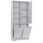 Meuble de salle de bain autoportant, panier à linge inclinable, espaces de rangement multiples, étagère ouverte, étagère réglable