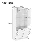 Meuble de salle de bain autoportant, panier à linge inclinable, espaces de rangement multiples, étagère ouverte, étagère réglable