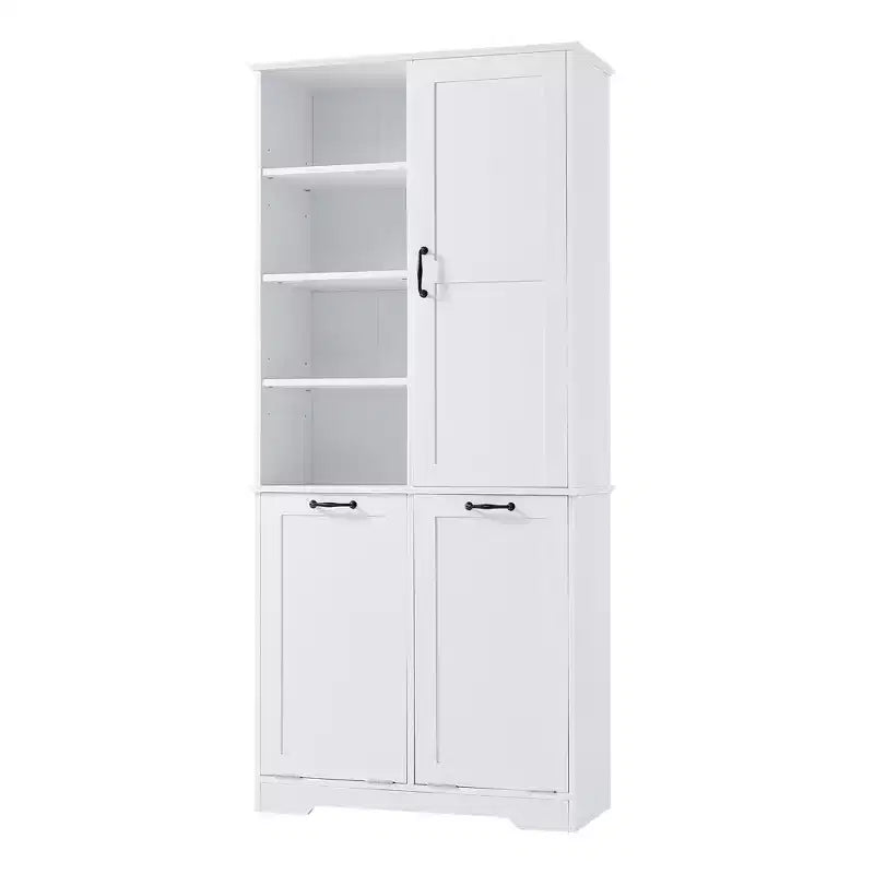 Meuble de salle de bain autoportant, panier à linge inclinable, espaces de rangement multiples, étagère ouverte, étagère réglable