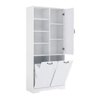 Meuble de salle de bain autoportant, panier à linge inclinable, espaces de rangement multiples, étagère ouverte, étagère réglable