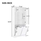 Meuble de salle de bain autoportant, panier à linge inclinable, espaces de rangement multiples, étagère ouverte, étagère réglable