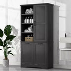 Freestanding Bathroom Storage Cabinet, Tilt-Out Laundry Hamper, Multiple Storage Space, Open Shelve, Adjustable Shelf