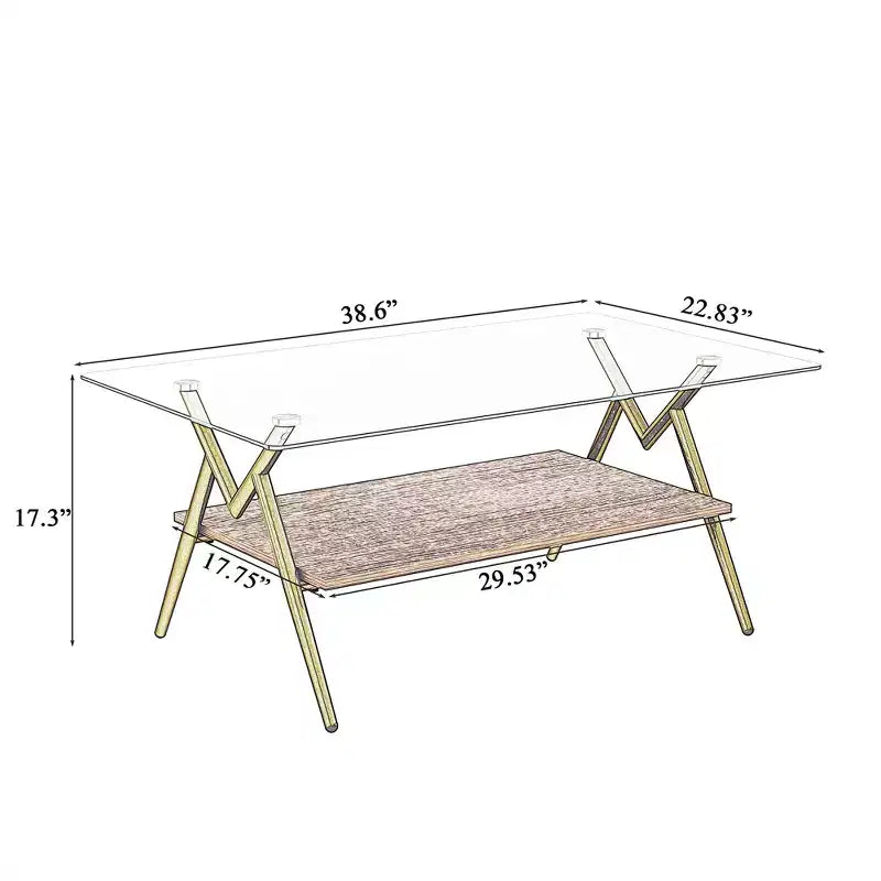 Table basse en verre, table d'appoint centrale moderne rectangulaire avec plateau en verre trempé et pieds en métal, montage facile, pour salon et bureau à domicile