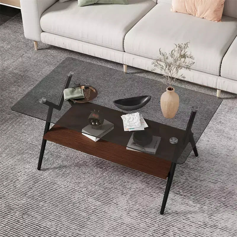 Table basse en verre, table d'appoint centrale moderne rectangulaire avec plateau en verre trempé et pieds en métal, montage facile, pour salon et bureau à domicile