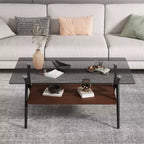 Table basse en verre, table d'appoint centrale moderne rectangulaire avec plateau en verre trempé et pieds en métal, montage facile, pour salon et bureau à domicile