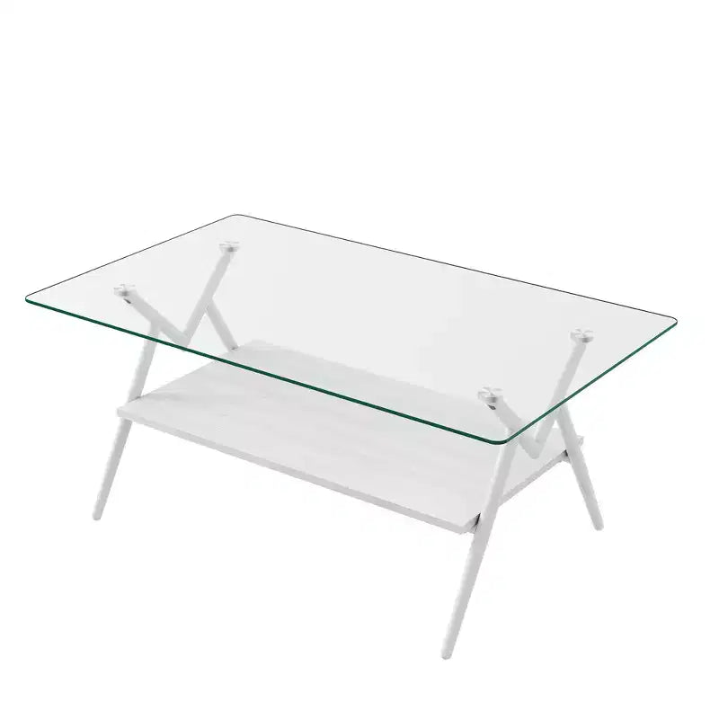Table basse en verre, table d'appoint centrale moderne rectangulaire avec plateau en verre trempé et pieds en métal, montage facile, pour salon et bureau à domicile