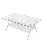 Table basse en verre, table d'appoint centrale moderne rectangulaire avec plateau en verre trempé et pieds en métal, montage facile, pour salon et bureau à domicile