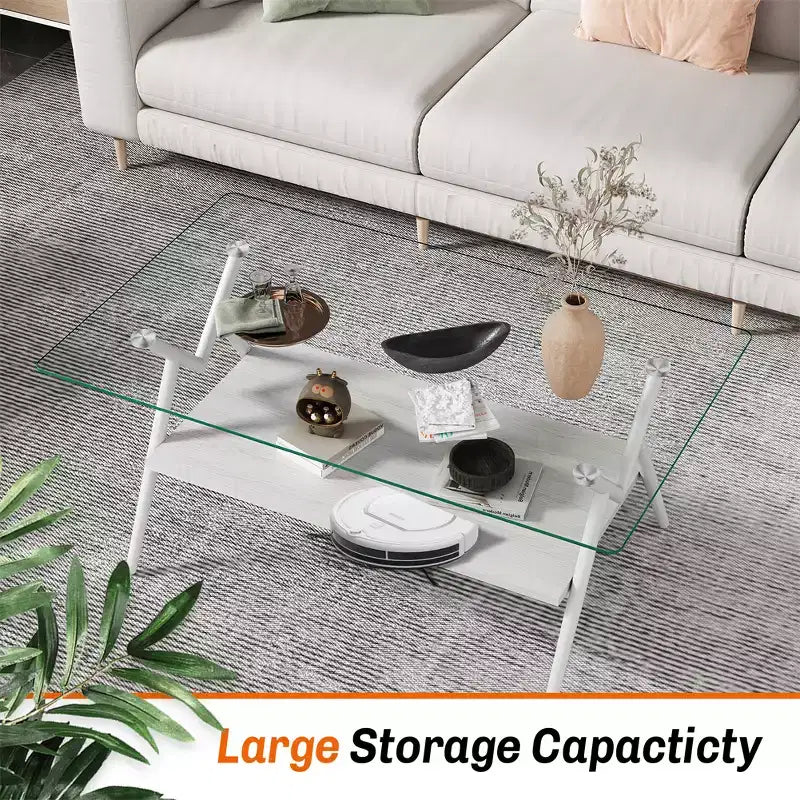 Table basse en verre, table d'appoint centrale moderne rectangulaire avec plateau en verre trempé et pieds en métal, montage facile, pour salon et bureau à domicile