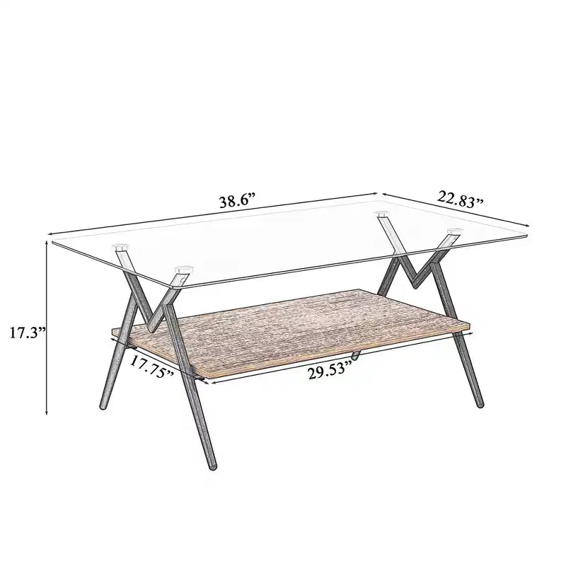 Table basse en verre, table d'appoint centrale moderne rectangulaire avec plateau en verre trempé et pieds en métal, montage facile, pour salon et bureau à domicile