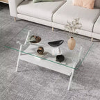 Table basse en verre, table d'appoint centrale moderne rectangulaire avec plateau en verre trempé et pieds en métal, montage facile, pour salon et bureau à domicile
