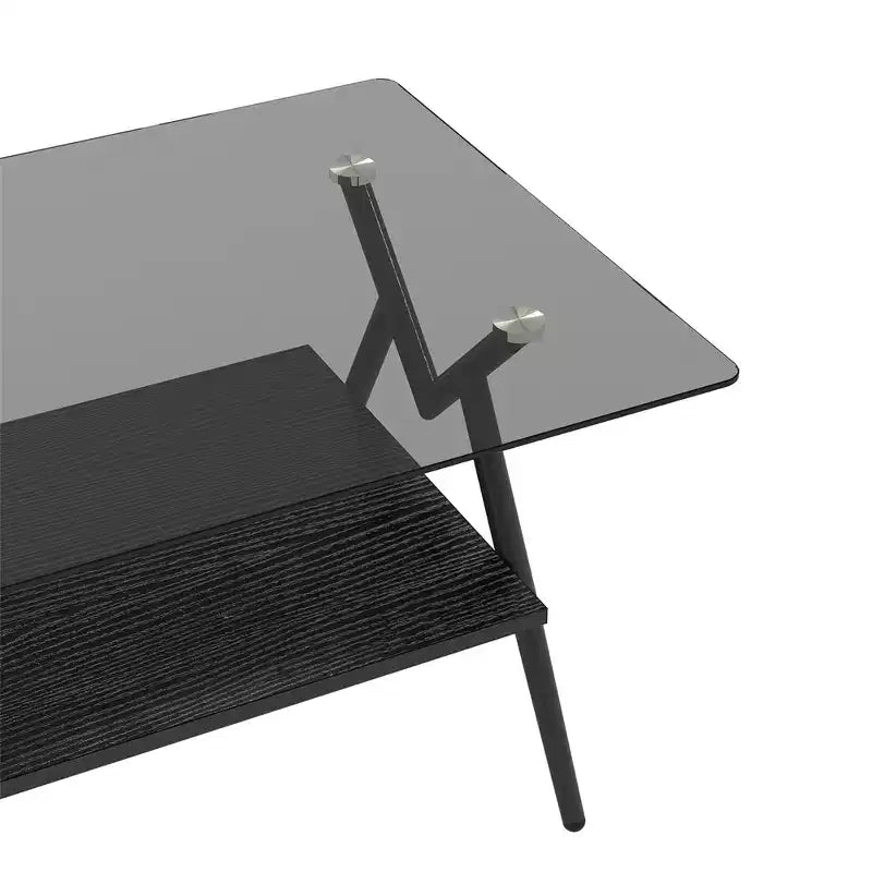 Table basse en verre, table d'appoint centrale moderne rectangulaire avec plateau en verre trempé et pieds en métal, montage facile, pour salon et bureau à domicile
