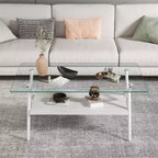 Table basse en verre, table d'appoint centrale moderne rectangulaire avec plateau en verre trempé et pieds en métal, montage facile, pour salon et bureau à domicile