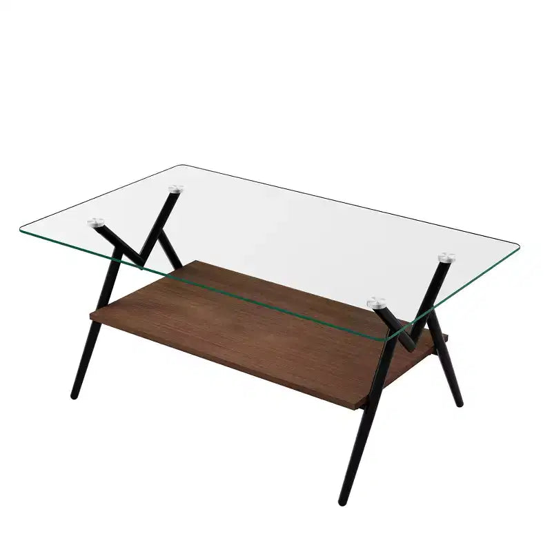 Table basse en verre, table d'appoint centrale moderne rectangulaire avec plateau en verre trempé et pieds en métal, montage facile, pour salon et bureau à domicile