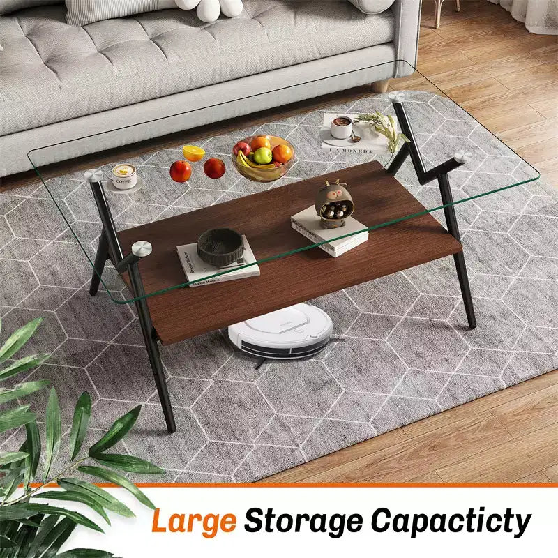Table basse en verre, table d'appoint centrale moderne rectangulaire avec plateau en verre trempé et pieds en métal, montage facile, pour salon et bureau à domicile