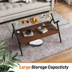 Table basse en verre, table d'appoint centrale moderne rectangulaire avec plateau en verre trempé et pieds en métal, montage facile, pour salon et bureau à domicile