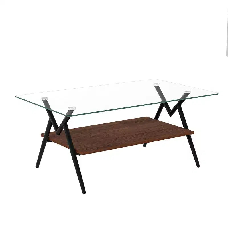 Table basse en verre, table d'appoint centrale moderne rectangulaire avec plateau en verre trempé et pieds en métal, montage facile, pour salon et bureau à domicile